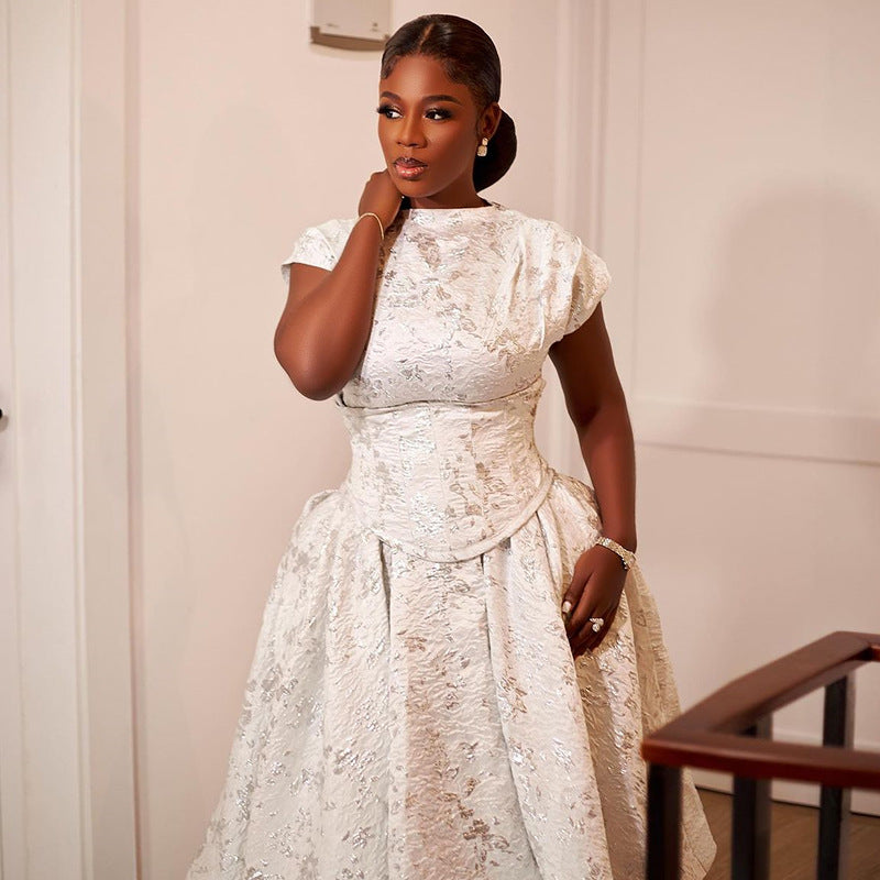 Women's Elegant Printed Sleeve A- Line Mid-length Dresses