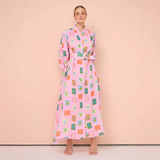 Long Casual Lantern Sleeve Fashion Printing Dress