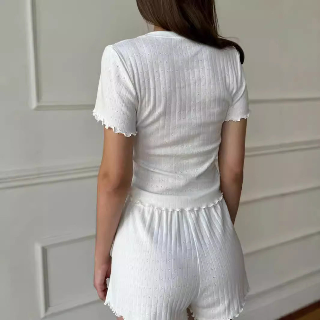 Women's Wooden Ear Slim Temperament Home Round Neck Suits