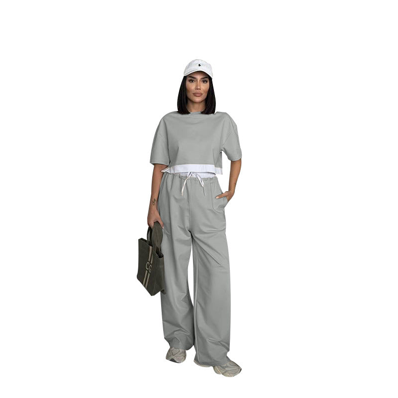 Women's Solid Color Round Neck Sleeves Fashion Suits
