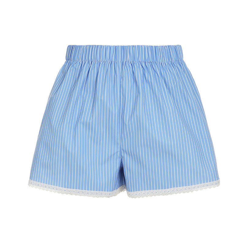 Women's Summer Striped Woven Elastic High Waist Button Loose Casual Pants