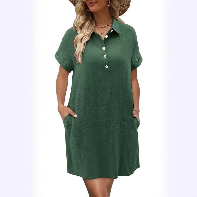 Women's Summer Casual Short-sleeved Button Beach Dress Dresses