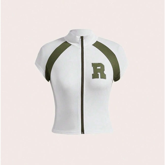 Women's Style Zipper Sleeveless T-shirt Summer Chic Pure Blouses