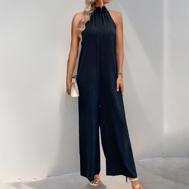 Party Casual Turtleneck Halter Solid Color Jumpsuits