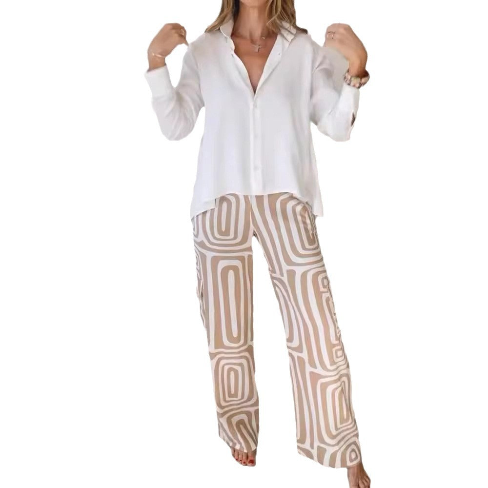 Women's Printing Commuter Shirt Loose Trousers Two-piece Suits