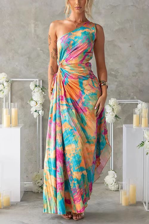 Summer Design Folding Printed Sleeveless Dress Dresses