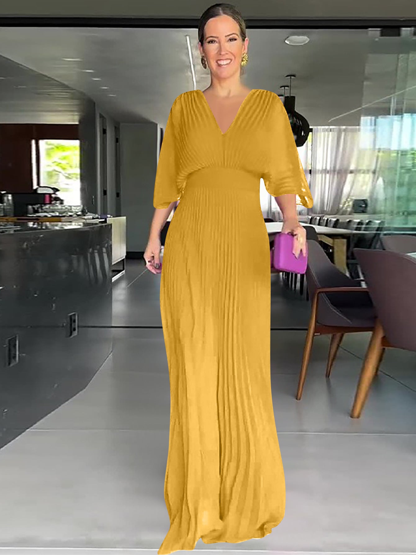 Solid Color Batwing Sleeve High Waist Dresses
