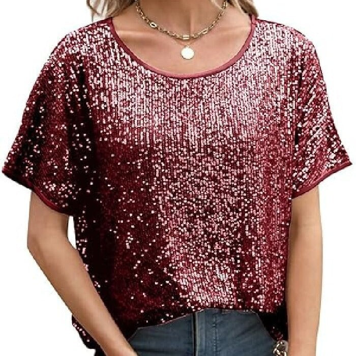 Loose Sequins Shoulder Sleeve Casual Sequin Tops