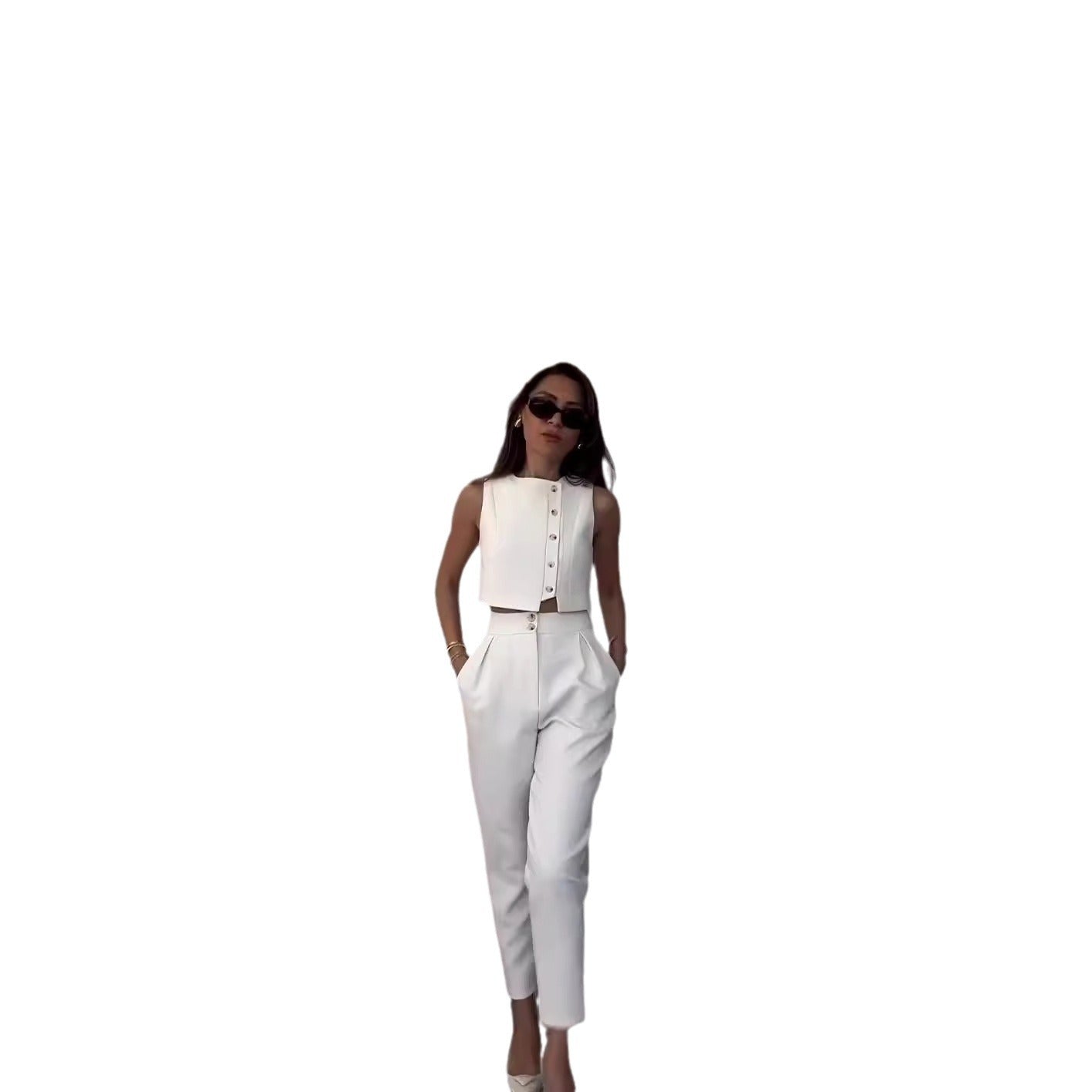 Women's Fashion Sleeveless High Waist Cropped Two-piece Suits