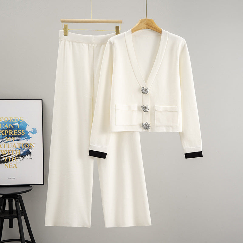 Women's Crystal Buckle Idle Style Elegant Outfit Suits