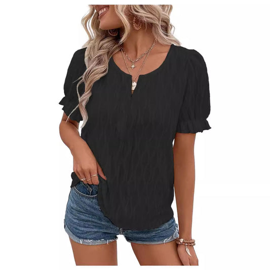Women's T-shirt Puff Sleeve Jacquard Casual Loose Blouses