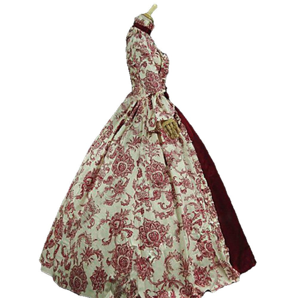 Medieval Victorian Court Dress Gothic Long Sleeve Printed Dresses