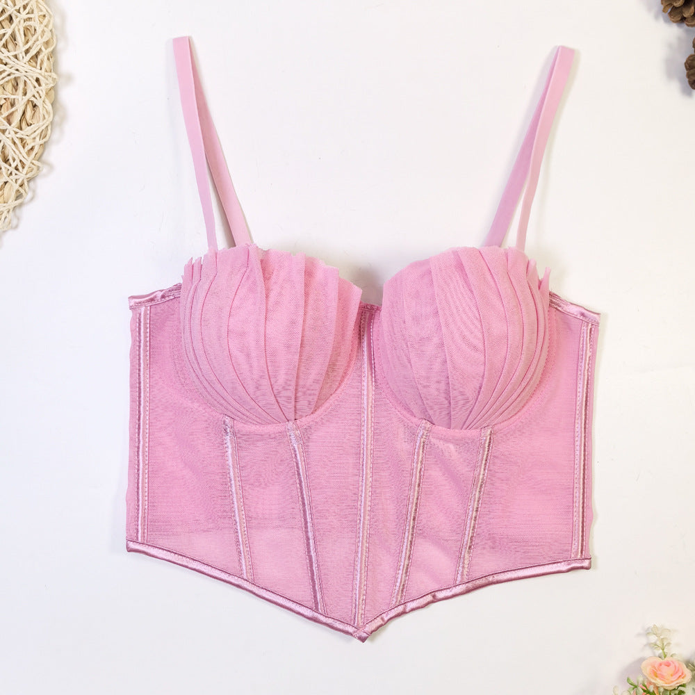 Women's French Style Design Mesh Lace Beautiful Back Underwear Outer Tops