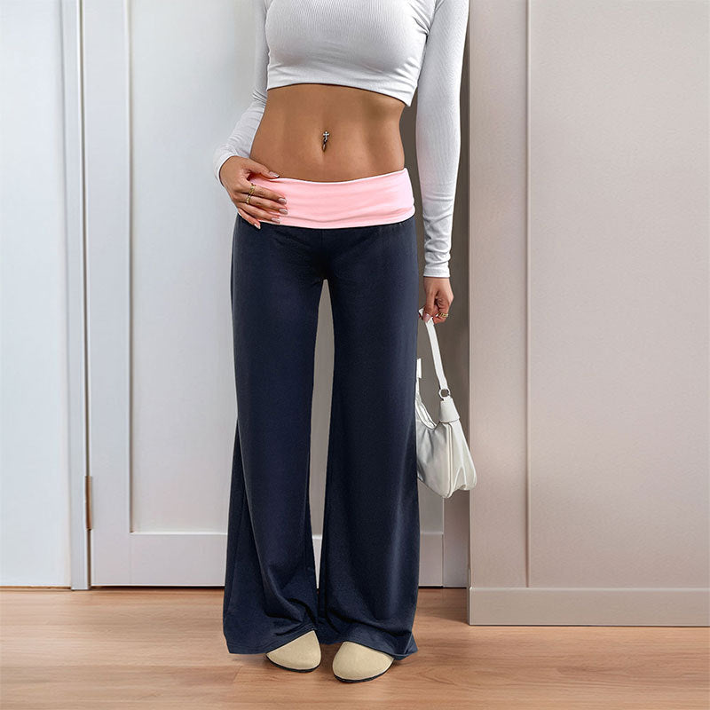 Women's Low Waist Trousers Casual Contrast Color Pants