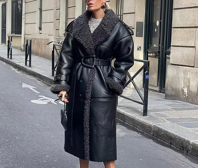 Women's Classy Creative Belt Waist Fur Jackets