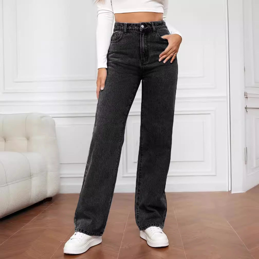 Women's New High Waist Wash Long Jeans