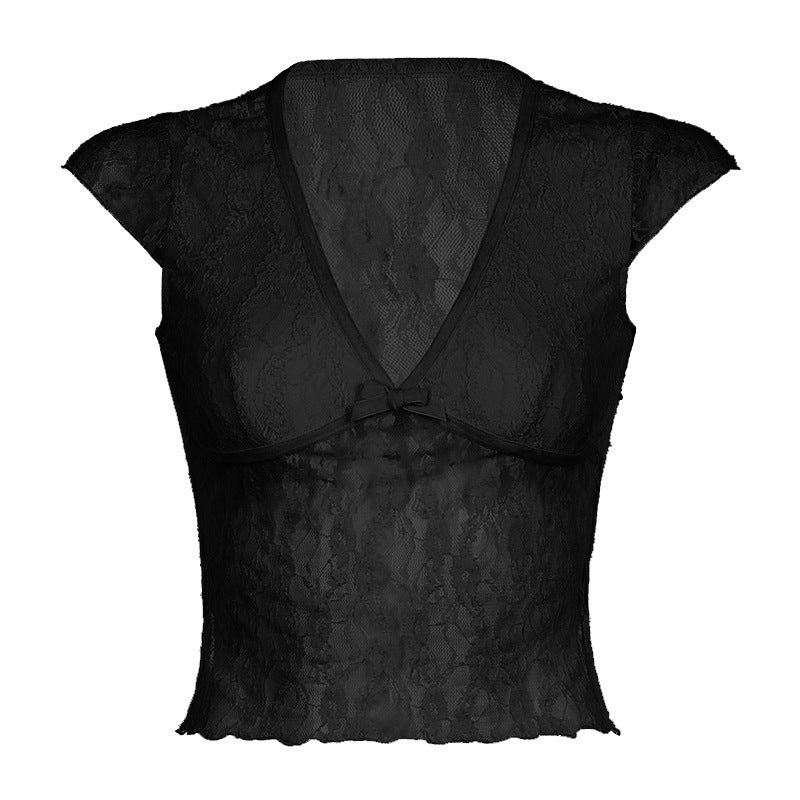 French Style Deep Contrast Color Bow Blouses