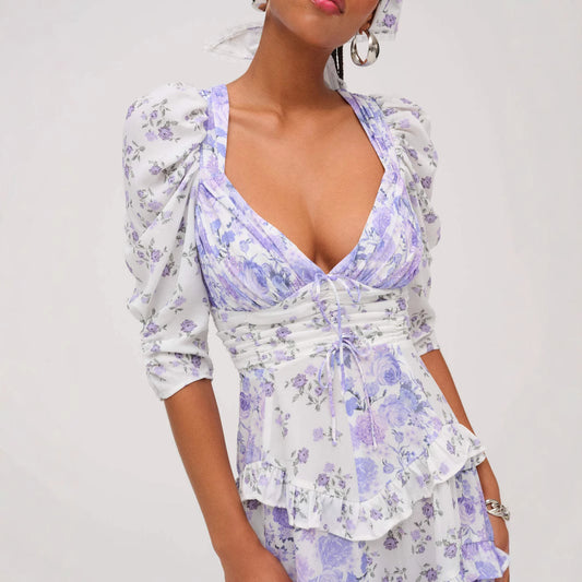 White Porcelain Floral Lace Stitching Dress Female Skirts