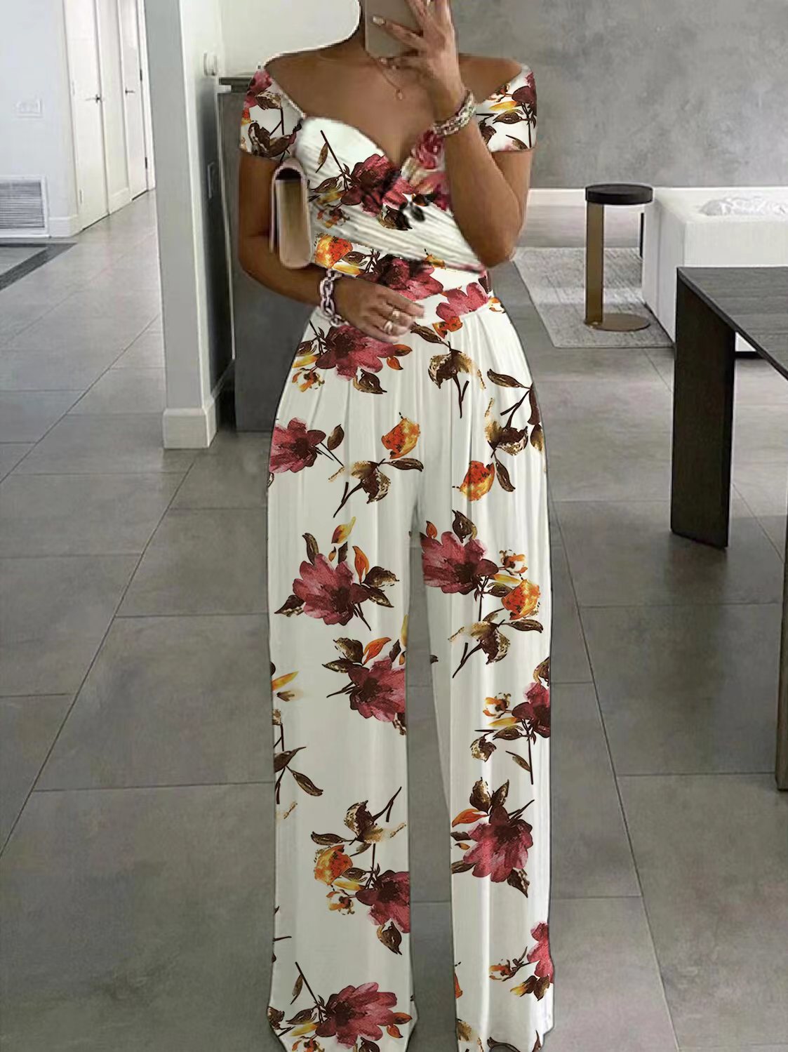 Women's Fashion Printed Temperament Commute Casual High Jumpsuits