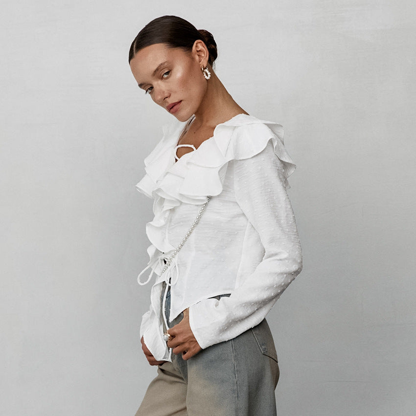 Women's Crepe Casual Ruffled Sexy Elegant Long Blouses