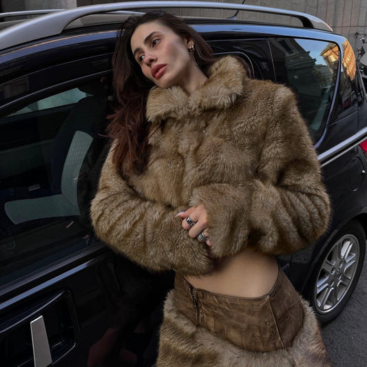 Women's Leather Stitching Furry Design Characteristic High Skirts