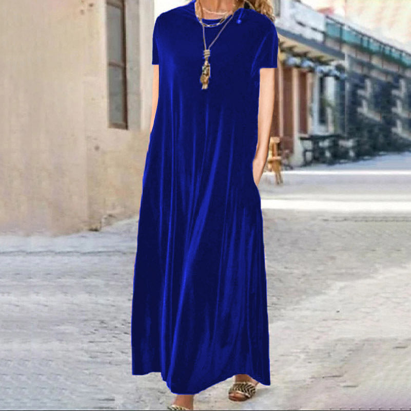 Gold Veet Slimming Temperament Crew Neck Dresses