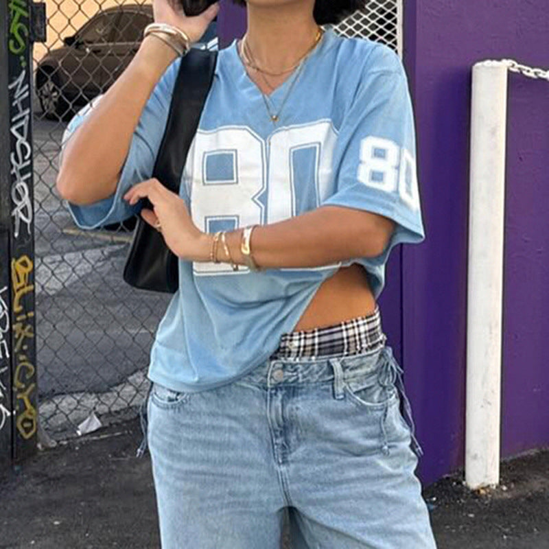 Women's Short-sleeved T-shirt Fashion Casual Contrast Color Uniform