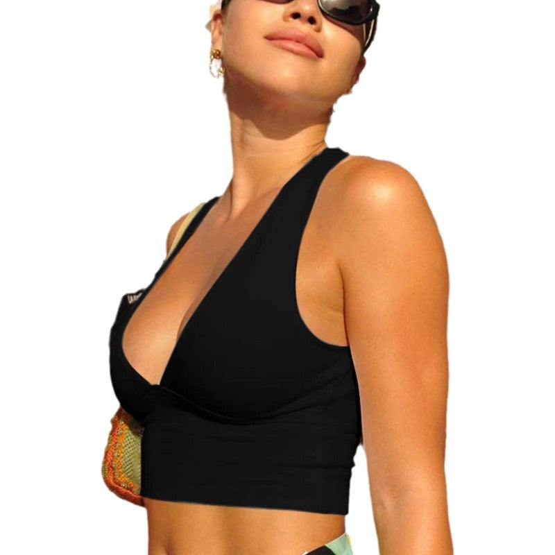 Women's Sexy Deep V Tight Backless Sports Tops