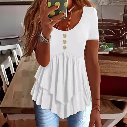 Women's Fashion Button Casual Solid Color Sleeve Blouses