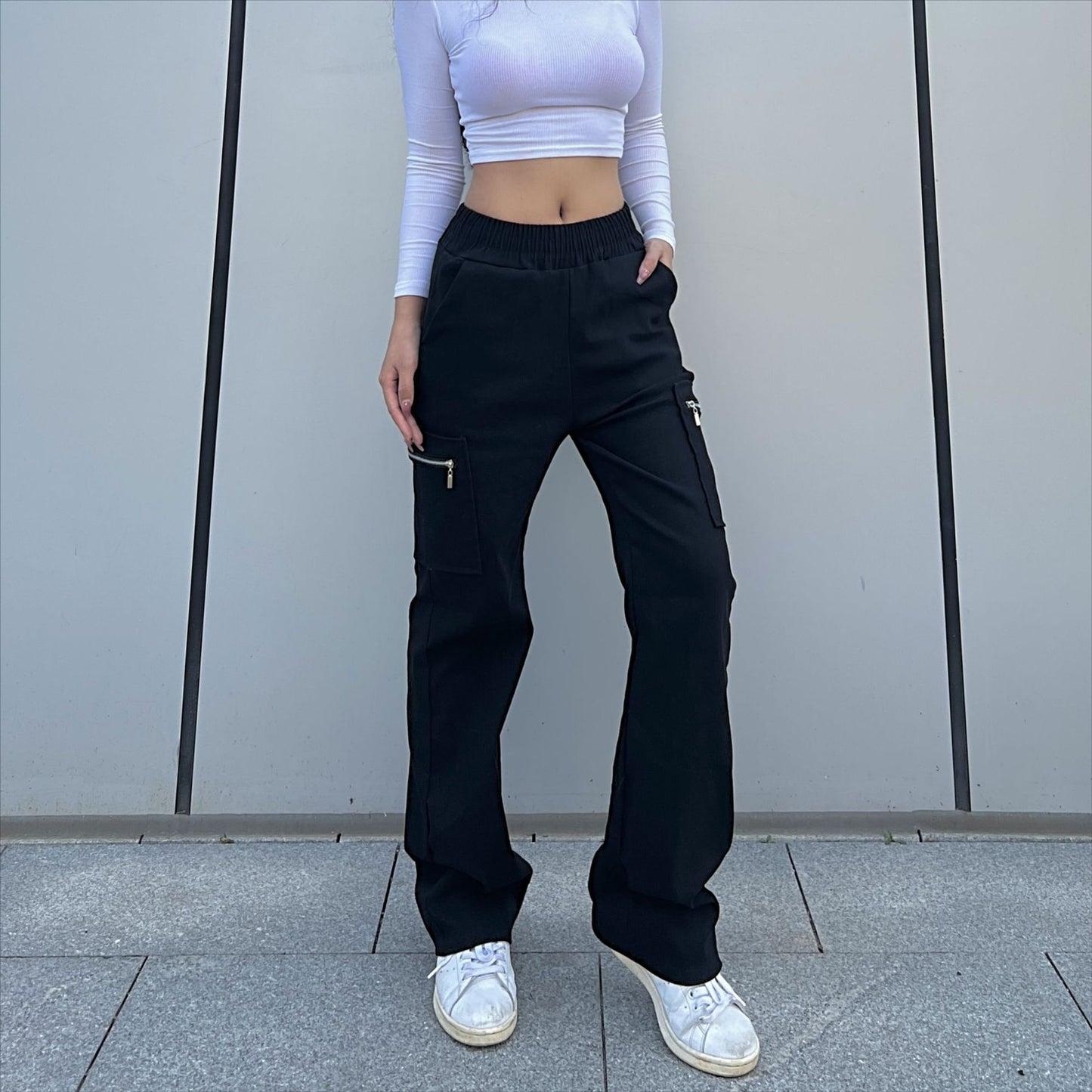 Women's Trendy Cargo Pocket Zipper Trousers Loose Pants