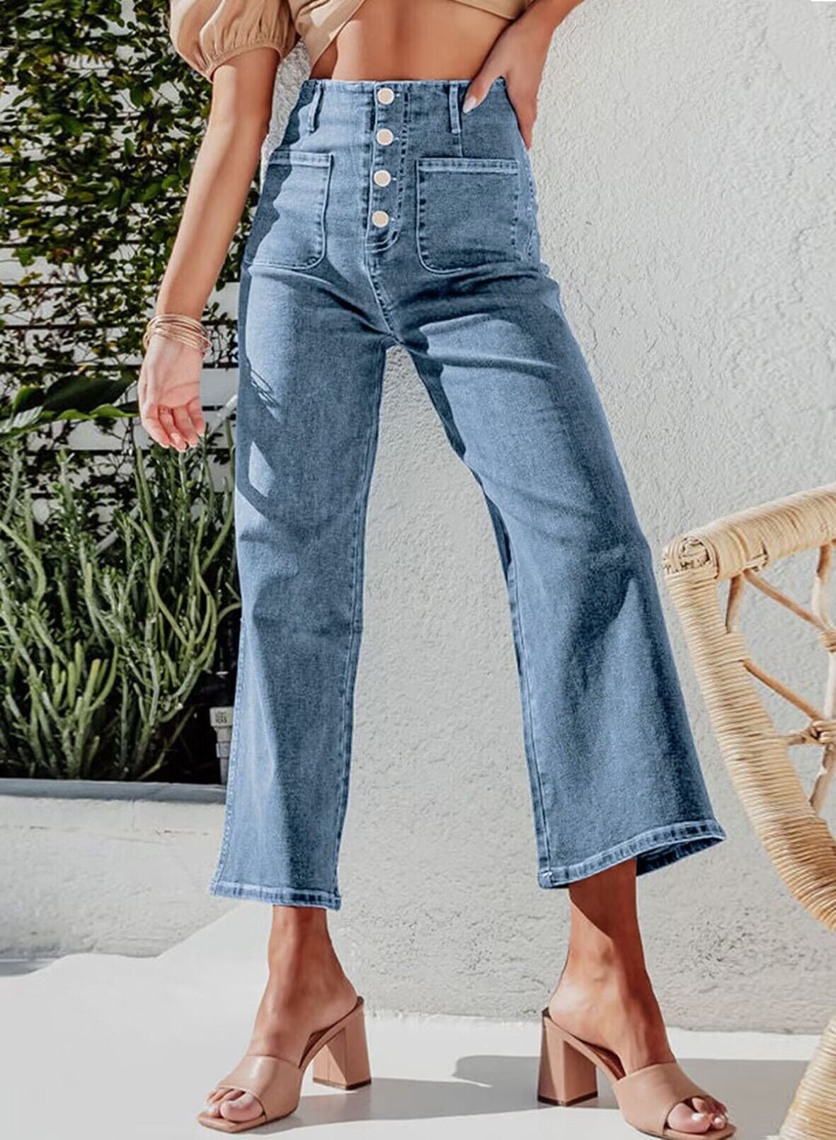 Women's Autumn Breasted Stretch High Waist Temperament Jeans