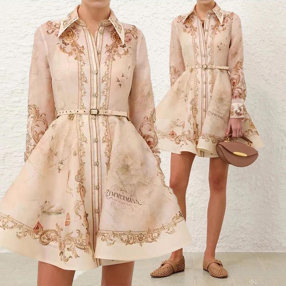Printed Shirt Collar Design Sense Belt Retro Shorts