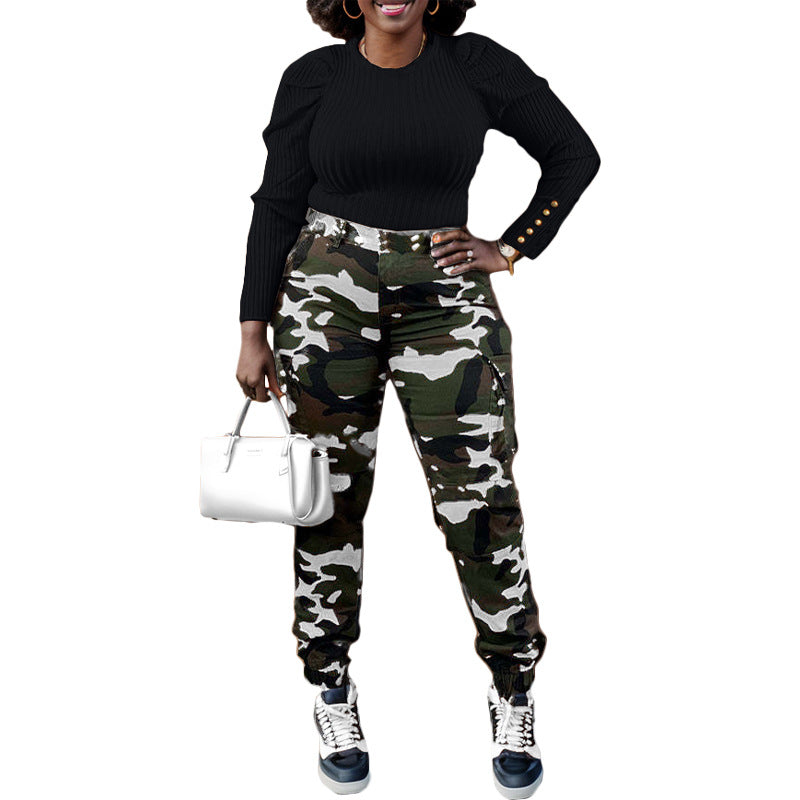Women's Fashion Wear Camouflage With Cotton Tapered Pants