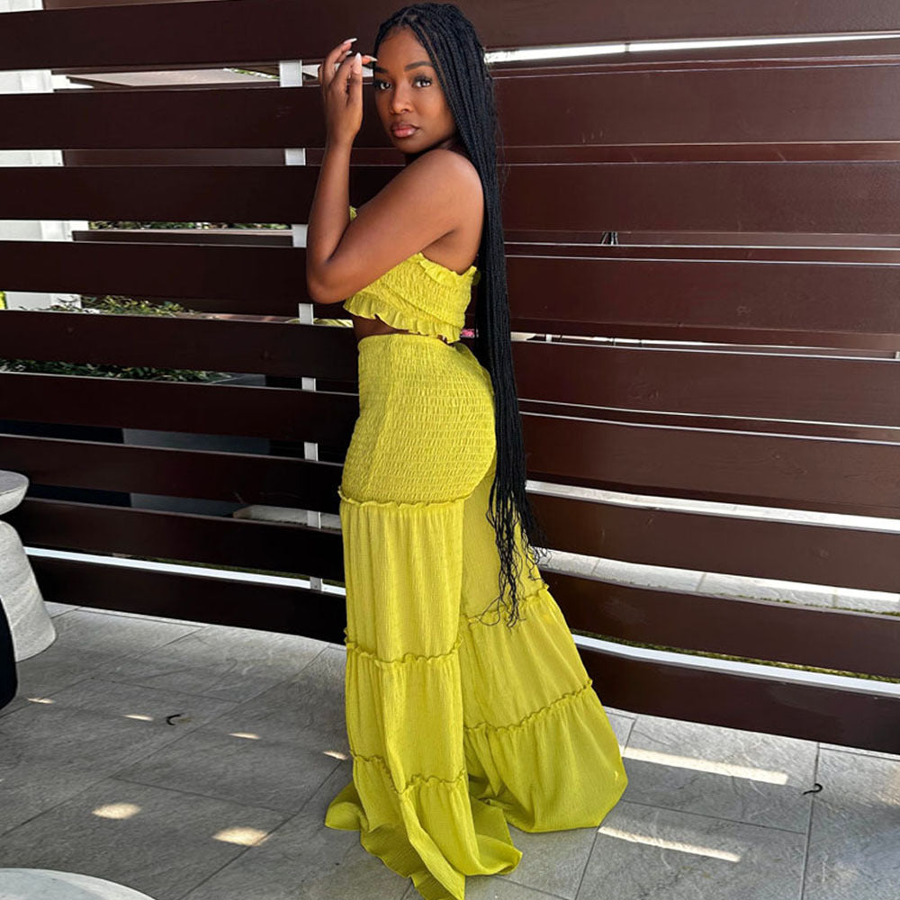 Bubble Crepe Fabric Smocking Wooden Ear Suits