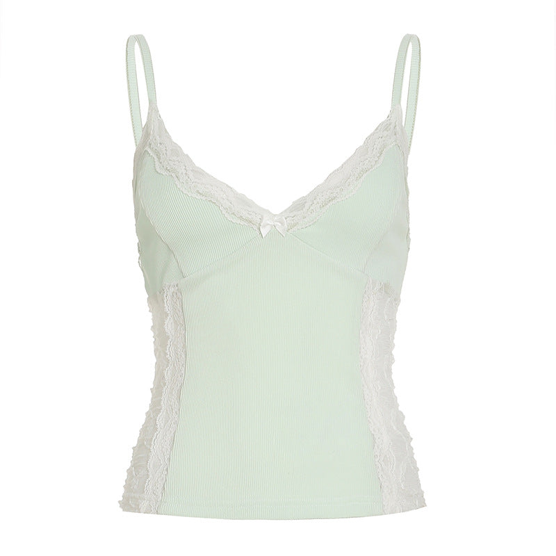 Style Dopamine Lace Stitching Small Sling Sexy Tops