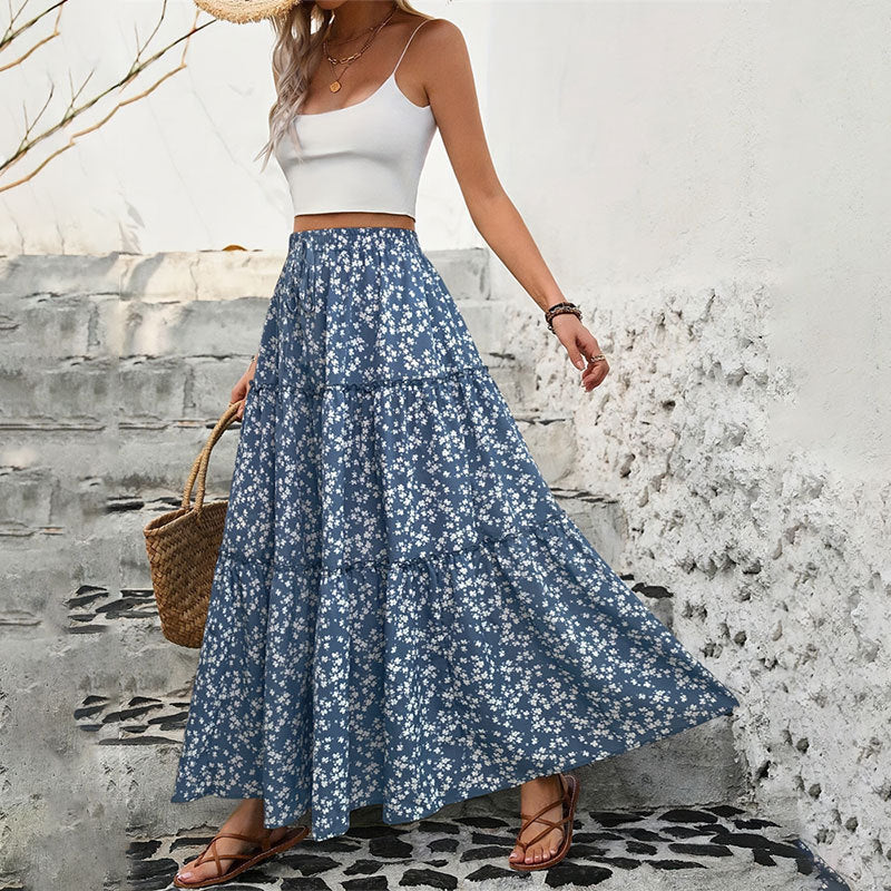 Women's Floral Belt Long Patchwork High-grade A- Skirts