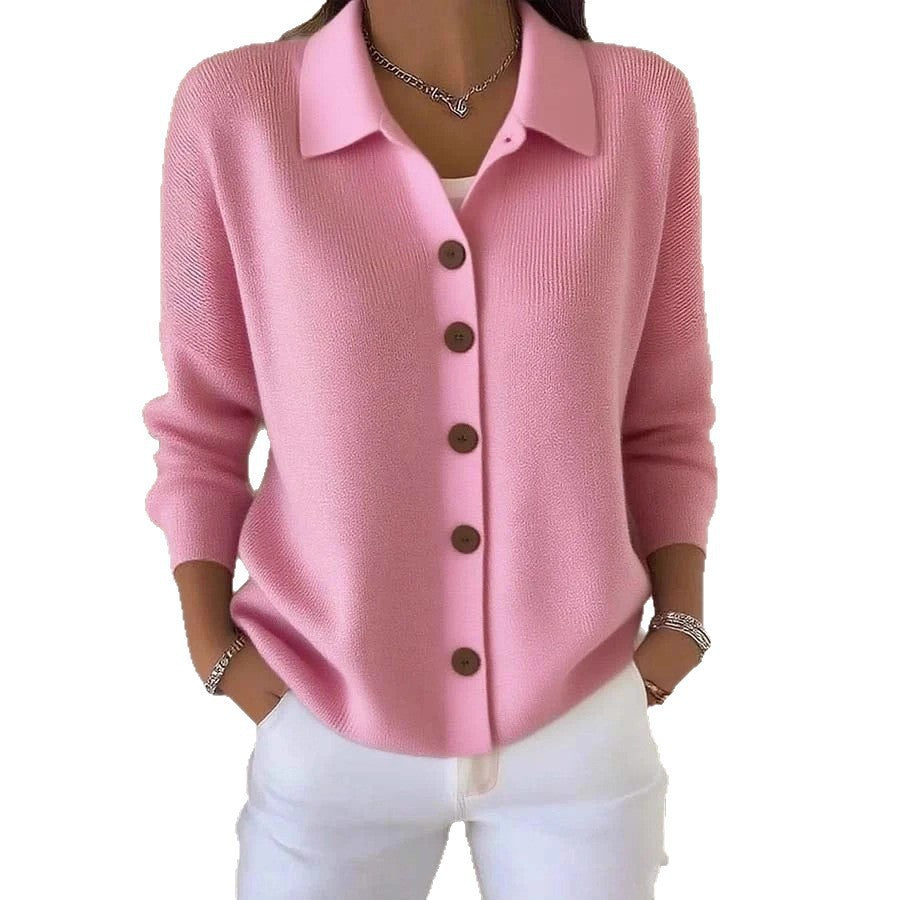 Women's Button Knitted Lapel Solid Color Casual Fashion Sweater