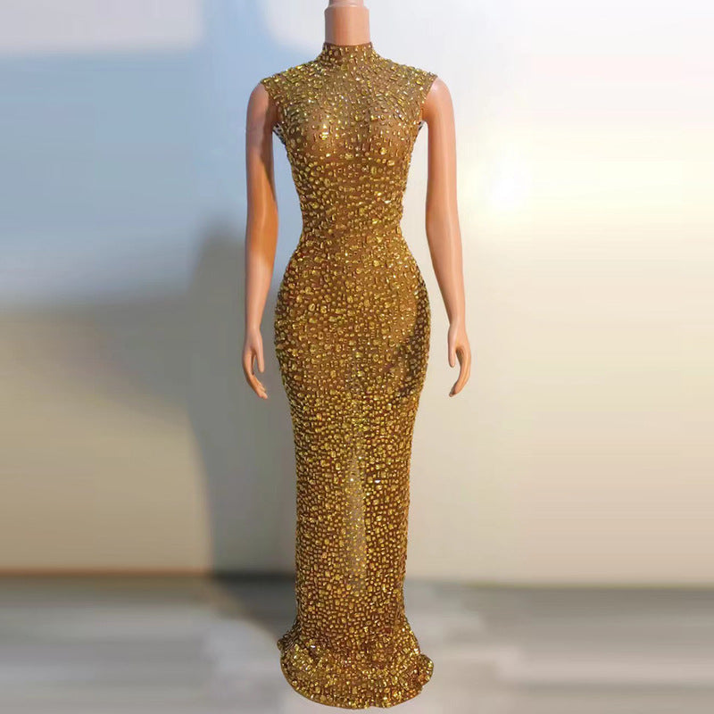 Bride Diamond Long Prom Bridal Gown Evening Dresses