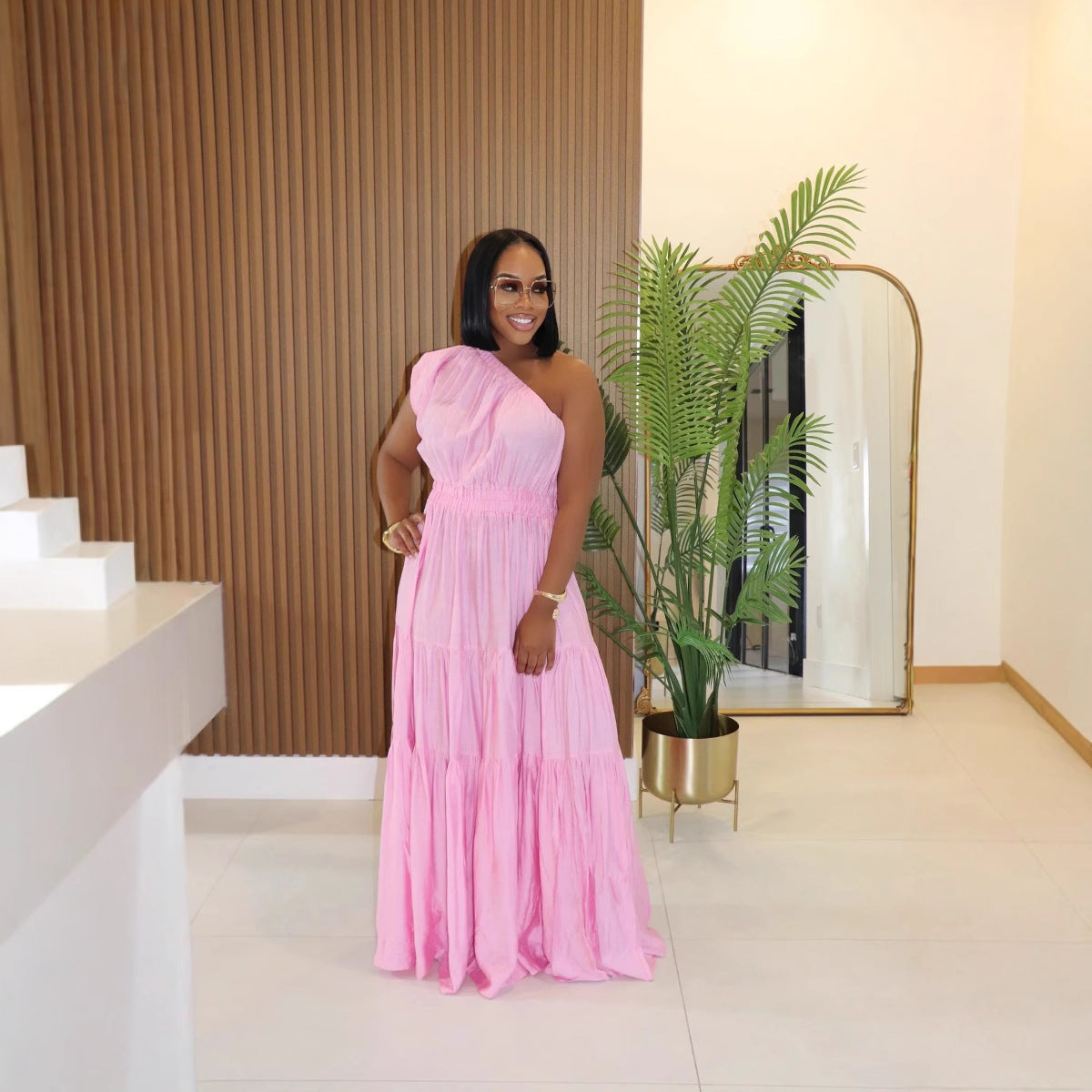 Women's Linen Fashion Temperament Pure Color Long Dresses