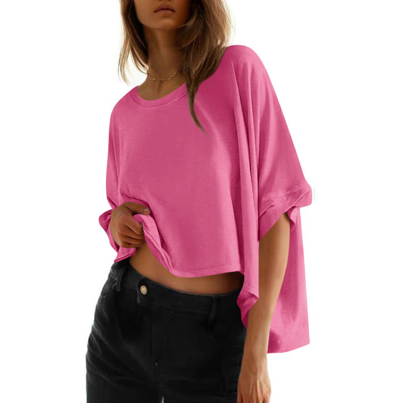 Women's Casual Oversized Batwing Sleeve Dislocation Twisted Blouses
