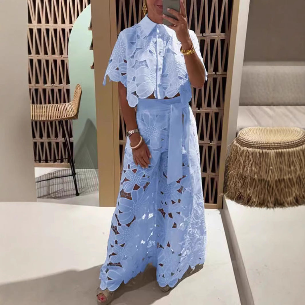 Women's Summer Solid Color Sexy Cutout Wide Suits