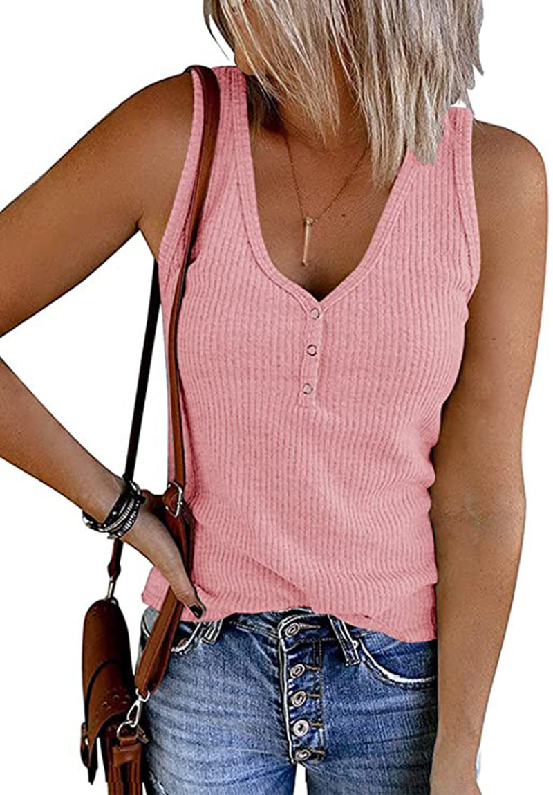 Women's Summer Breasted Knitted Solid Color Sleeveless Tops