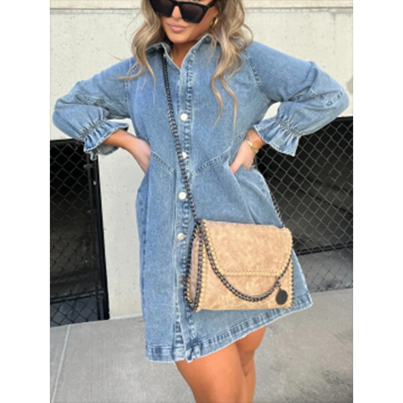 Shirt Denim Lantern Sleeve Loose Dress Skirts