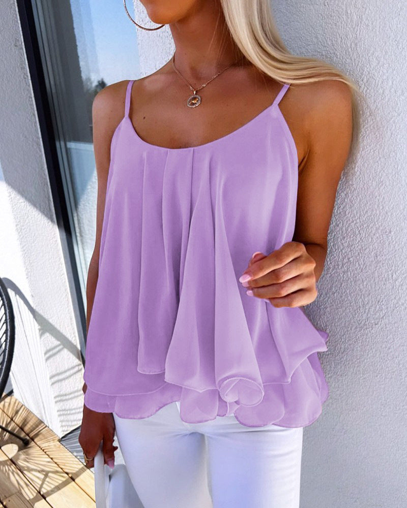 Women's Summer Casual Fashion Suspenders Loose-fitting Chiffon Tops