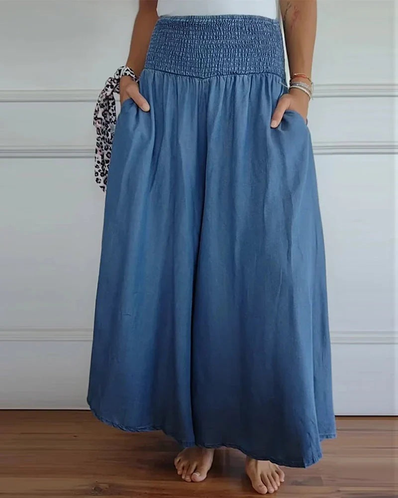 Women's Casual Smocking Wide Leg Elastic Waist Pants