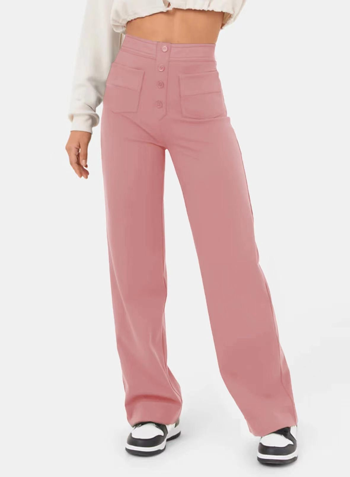 Women's Wear High Waist Button Elastic Loose Pants