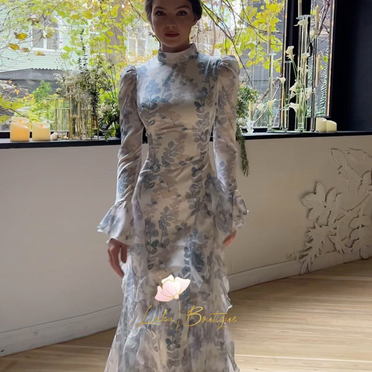 Women's Gentle Slim Fit Tied Printed Satin Dresses