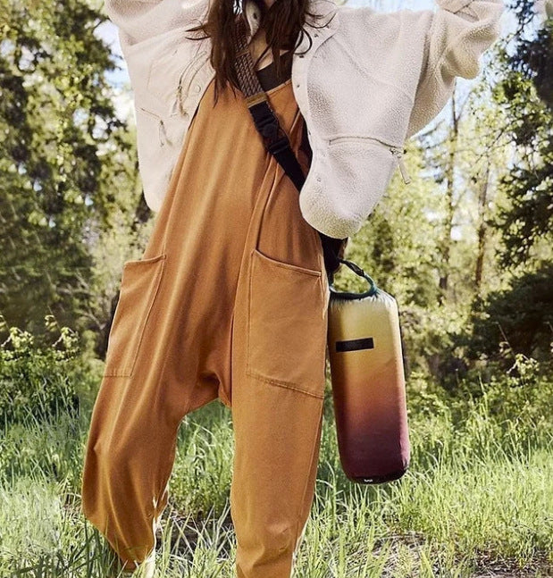 Women's Summer Large Pocket Overalls Loose Bodysuit Jumpsuits