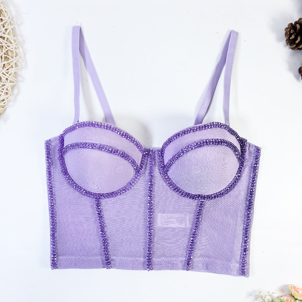 Beaded Mesh Bra Outer Wear Body Shaping Tops