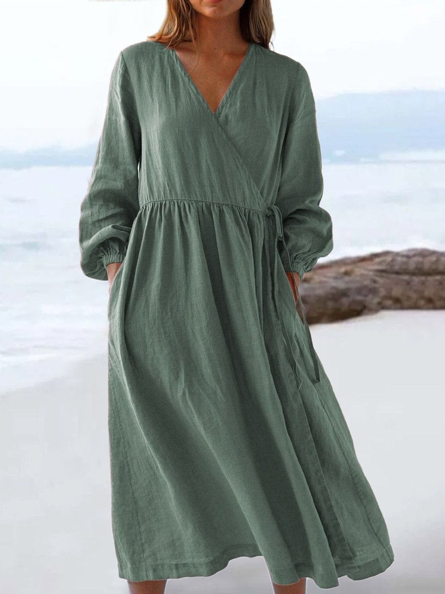 Solid Color Loose High Waist Cotton Dress